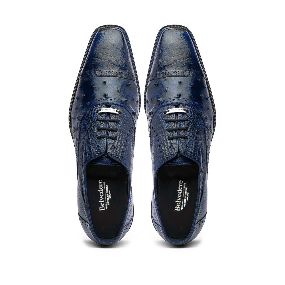 Belvedere Onesto II Ostrich/Crocodile Shoes Navy (1419)