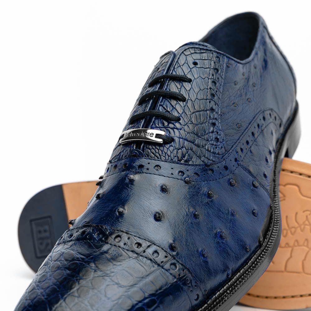 Belvedere Onesto II Ostrich/Crocodile Shoes Navy (1419)