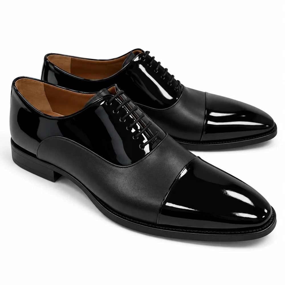 Corrente CU00041 Opera Patent Leather Cap Toe Oxford Black