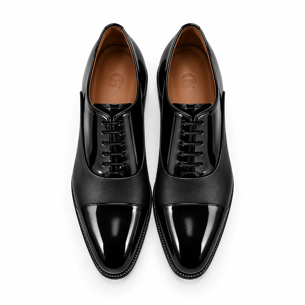 Corrente CU00041 Opera Patent Leather Cap Toe Oxford Black