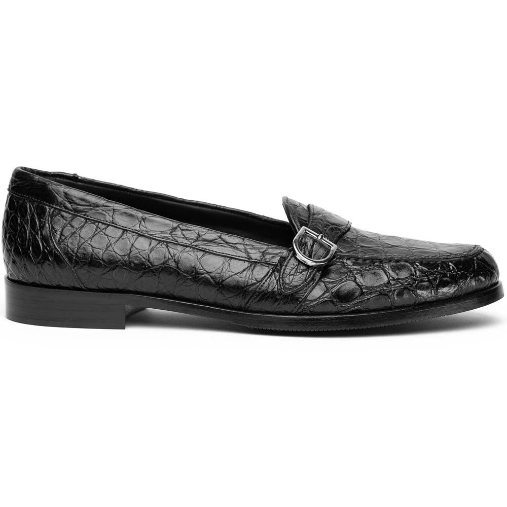 Zelli Orlando Crocodile Monk Strap Shoes Black