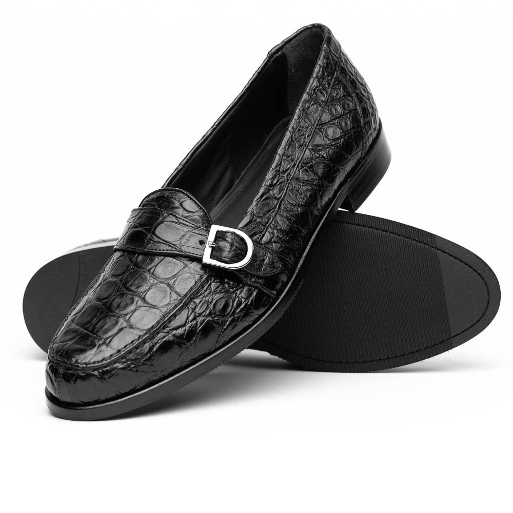 Zelli Orlando Crocodile Monk Strap Shoes Black
