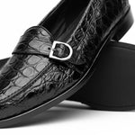 Zelli Orlando Crocodile Monk Strap Shoes Black