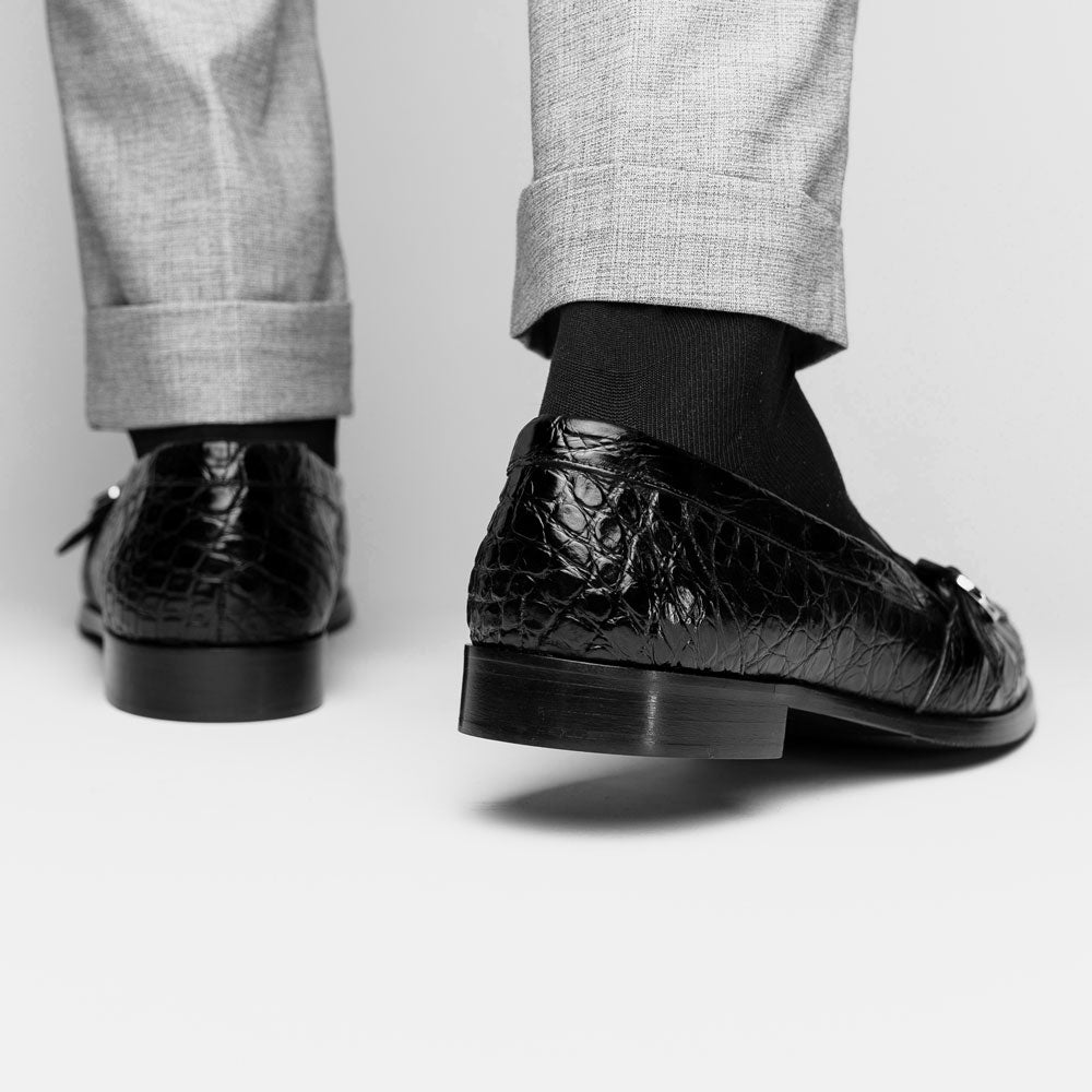 Zelli Orlando Crocodile Monk Strap Shoes Black