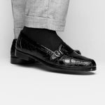 Zelli Orlando Crocodile Monk Strap Shoes Black