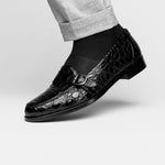 Zelli Orlando Crocodile Monk Strap Shoes Black