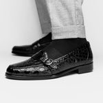 Zelli Orlando Crocodile Monk Strap Shoes Black