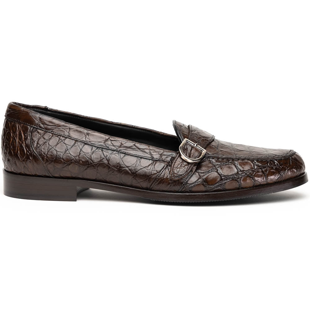 Zelli Orlando Crocodile Monk Strap Shoes Nicotine