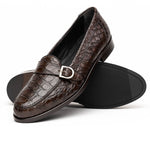 Zelli Orlando Crocodile Monk Strap Shoes Nicotine