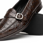 Zelli Orlando Crocodile Monk Strap Shoes Nicotine