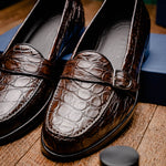 Zelli Orlando Crocodile Monk Strap Shoes Nicotine