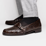 Zelli Orlando Crocodile Monk Strap Shoes Nicotine