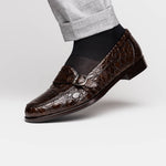 Zelli Orlando Crocodile Monk Strap Shoes Nicotine