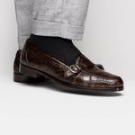Zelli Orlando Crocodile Monk Strap Shoes Nicotine