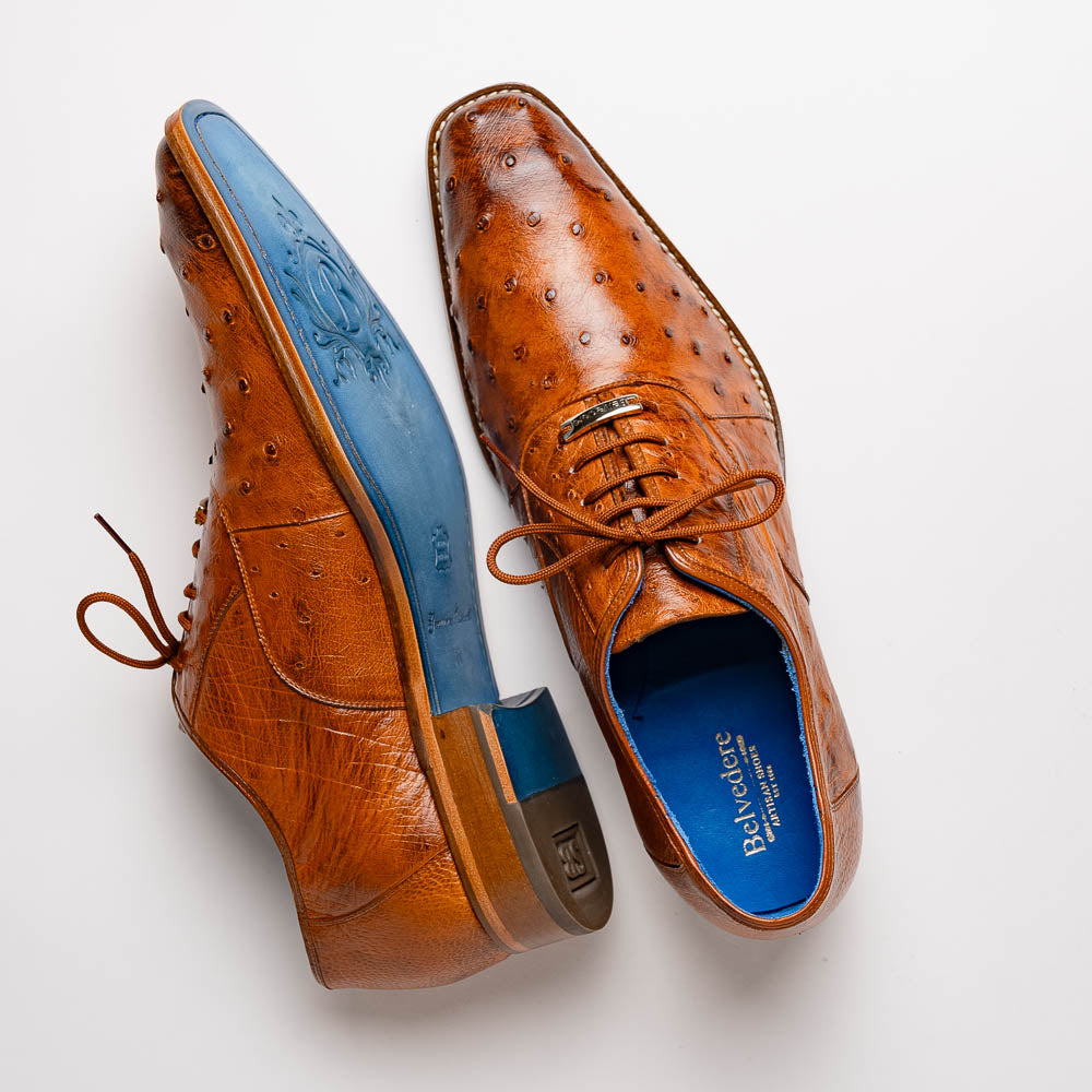 Belvedere Orlando Genuine Ostrich Quill Shoes Antique Peanut V1 (D01)