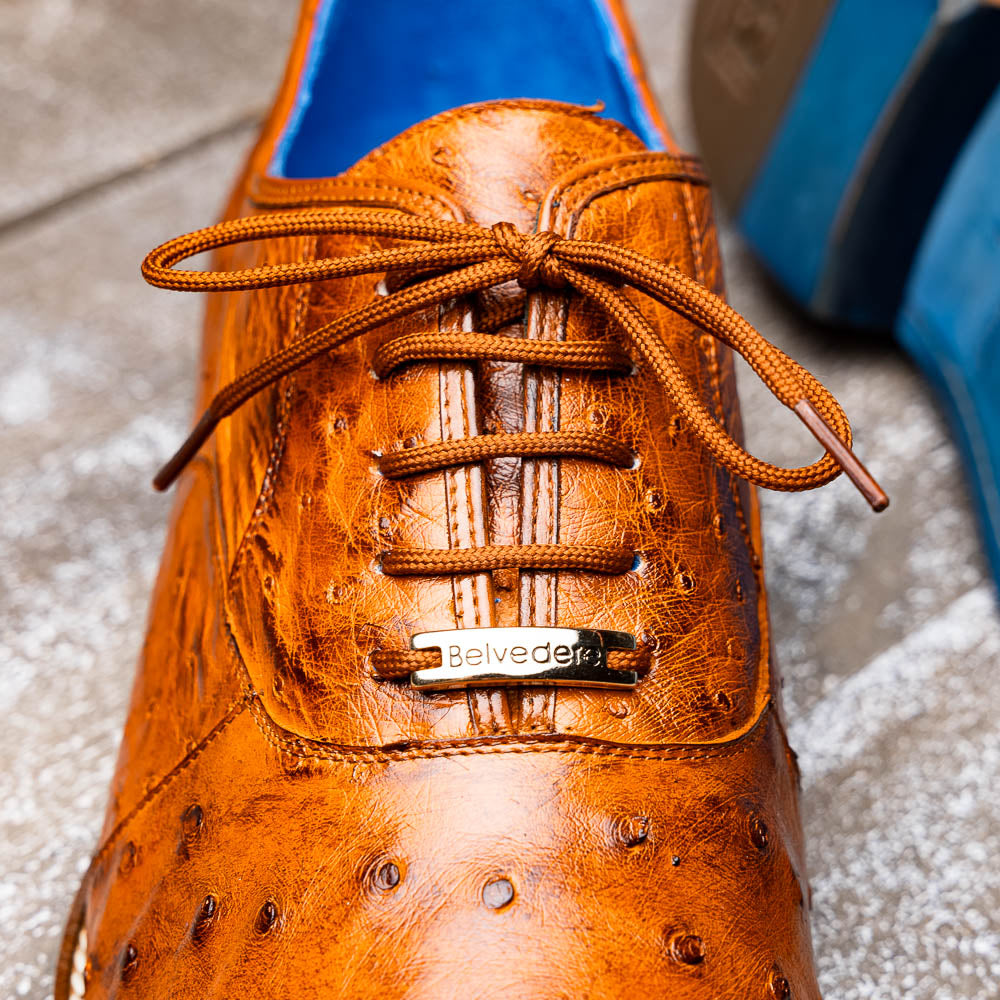 Belvedere Orlando Genuine Ostrich Quill Shoes Antique Peanut V1 (D01)