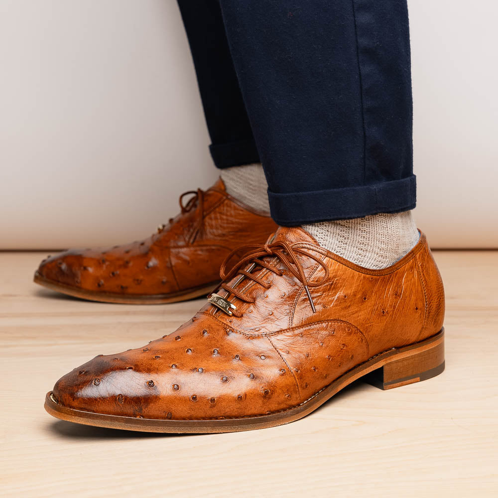 Belvedere Orlando Genuine Ostrich Quill Shoes Antique Peanut V1 (D01)