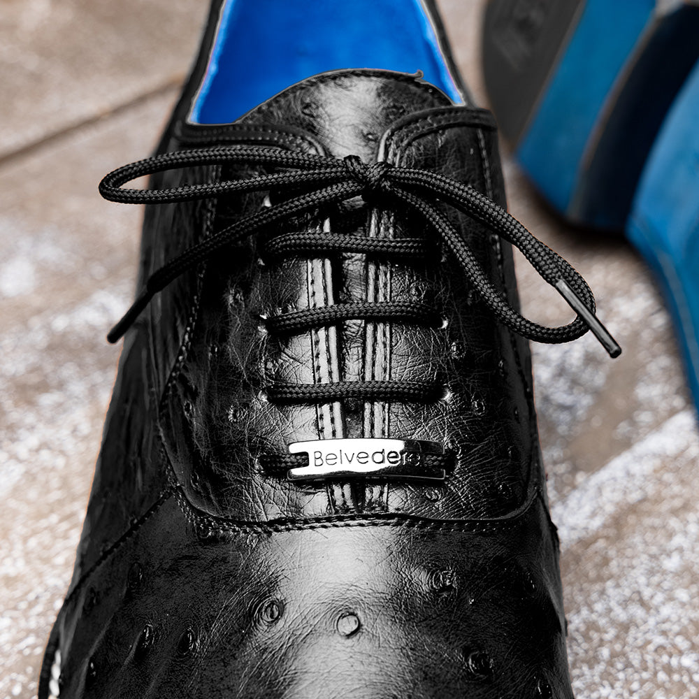 Belvedere Orlando Genuine Ostrich Quill Shoes Black V1 (D01)