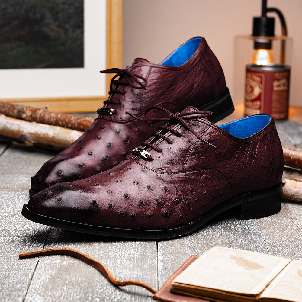 Belvedere Orlando Genuine Ostrich Quill Shoes Antique Dark Burgundy V1 (D01)