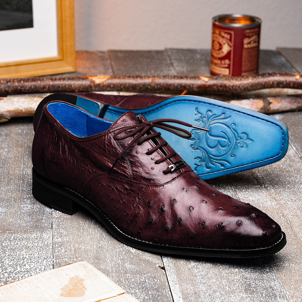 Belvedere Orlando Genuine Ostrich Quill Shoes Antique Dark Burgundy V1 (D01)