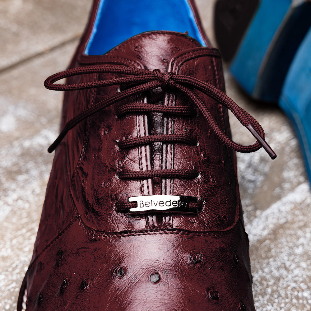 Belvedere Orlando Genuine Ostrich Quill Shoes Antique Dark Burgundy V1 (D01)