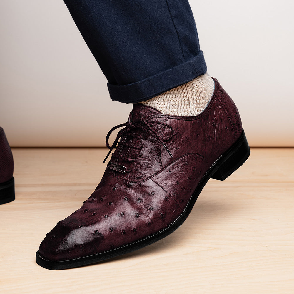 Belvedere Orlando Genuine Ostrich Quill Shoes Antique Dark Burgundy V1 (D01)