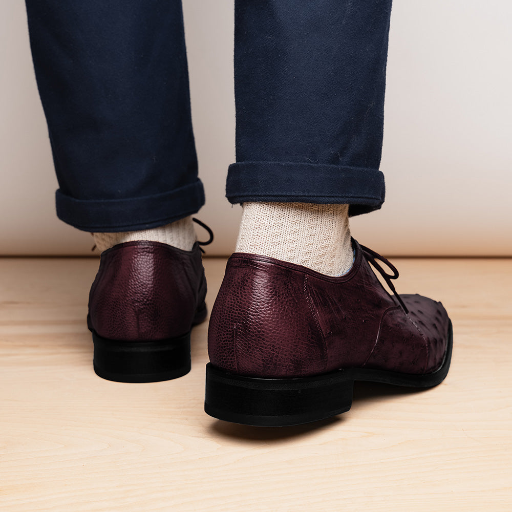 Belvedere Orlando Genuine Ostrich Quill Shoes Antique Dark Burgundy V1 (D01)
