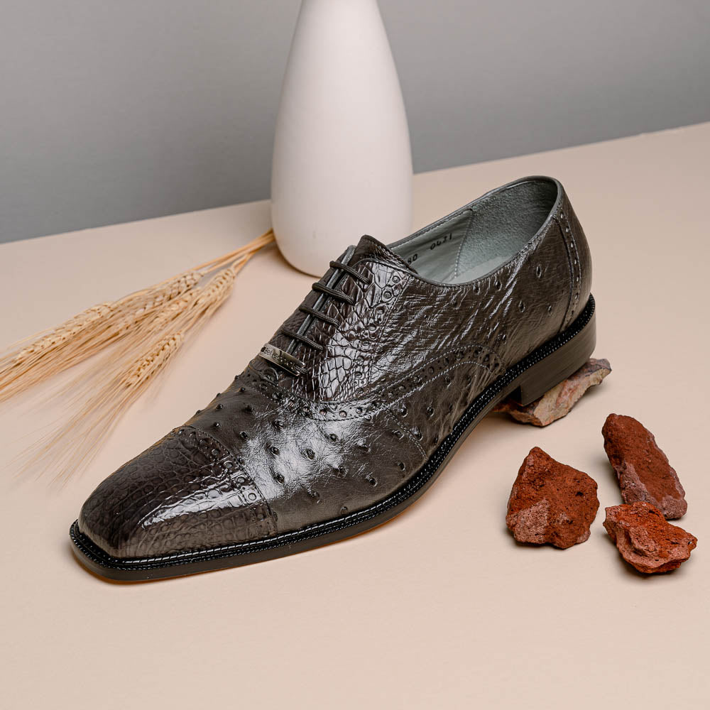 Belvedere Onesto II Ostrich/Crocodile Shoes Gray (1419)