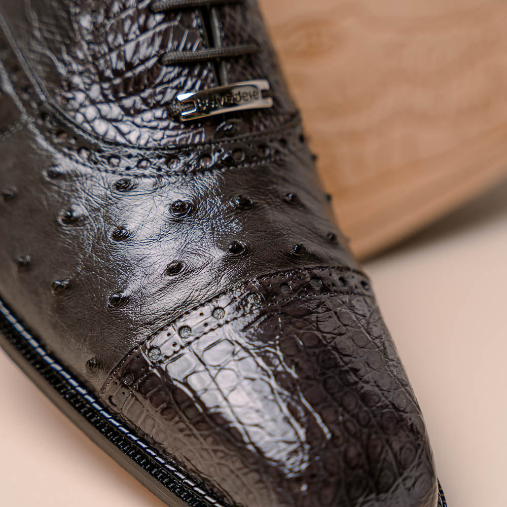Belvedere Onesto II Ostrich/Crocodile Shoes Gray (1419)