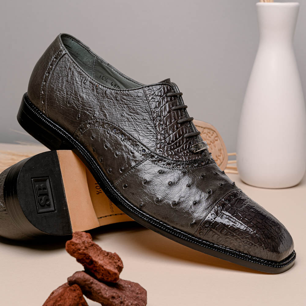 Belvedere Onesto II Ostrich/Crocodile Shoes Gray (1419)