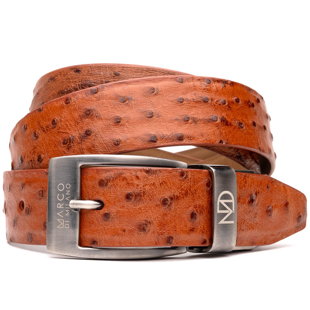 Marco Di Milano Ostrich Quill Belt Cognac