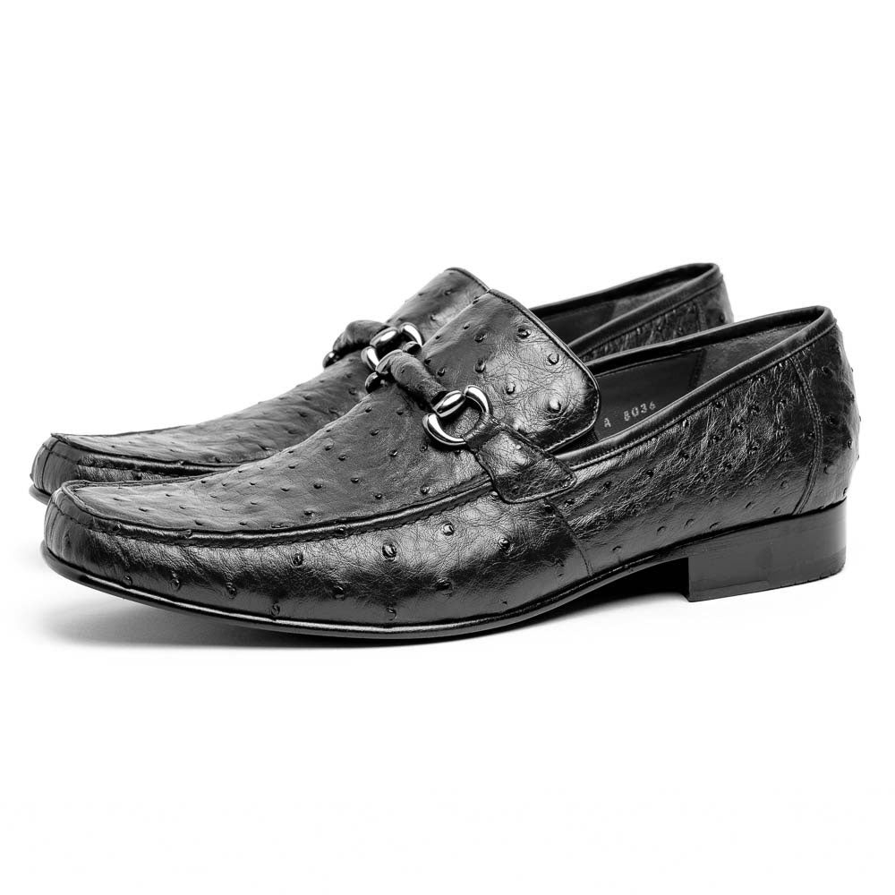 Los Altos Ostrich Quill Bit Loafers Black