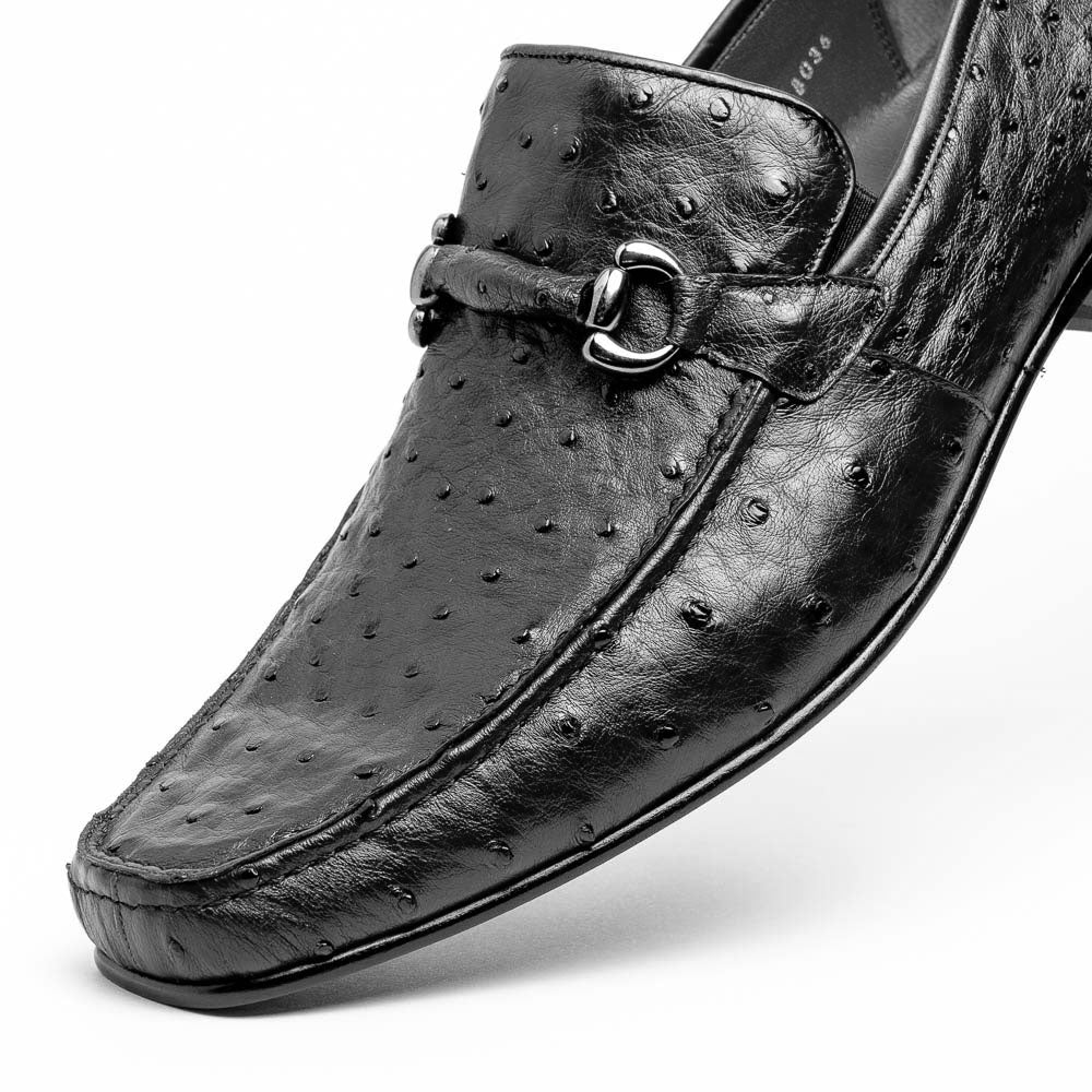Los Altos Ostrich Quill Bit Loafers Black