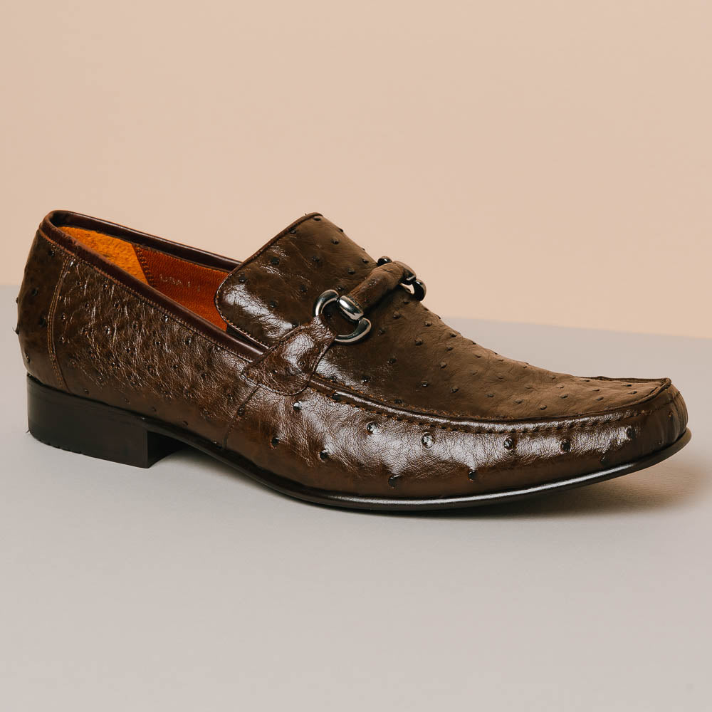 Los Altos Ostrich Quill Bit Loafers Brown