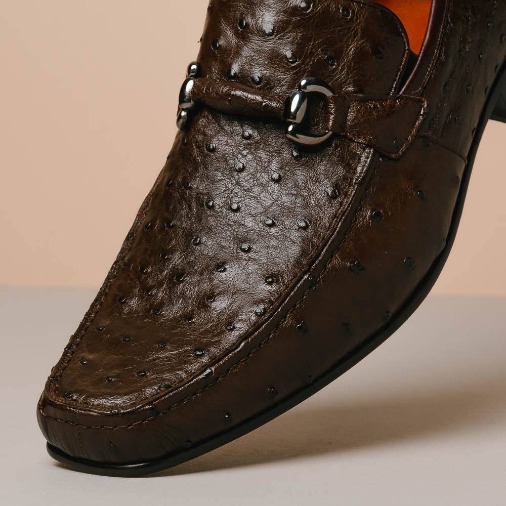 Los Altos Ostrich Quill Bit Loafers Brown
