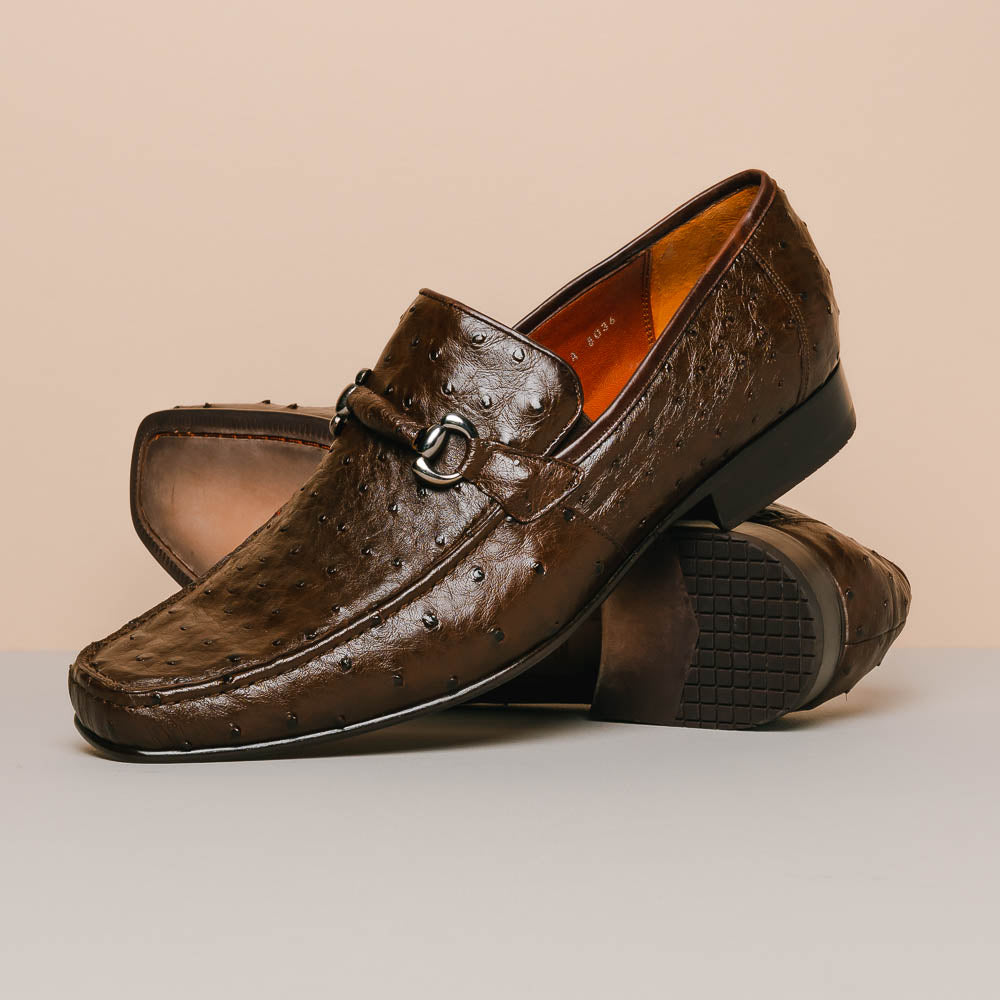 Los Altos Ostrich Quill Bit Loafers Brown