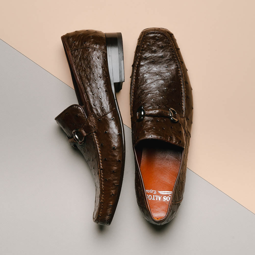 Los Altos Ostrich Quill Bit Loafers Brown