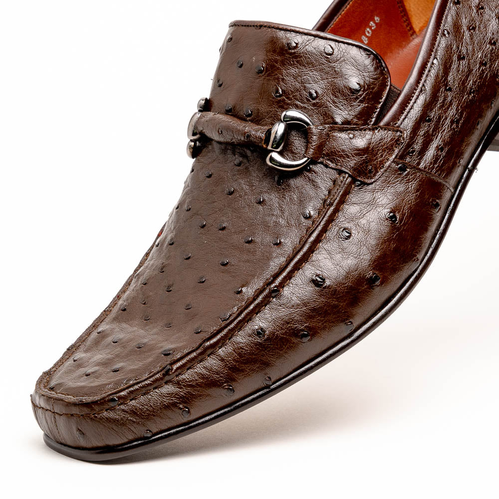 Los Altos Ostrich Quill Bit Loafers Brown