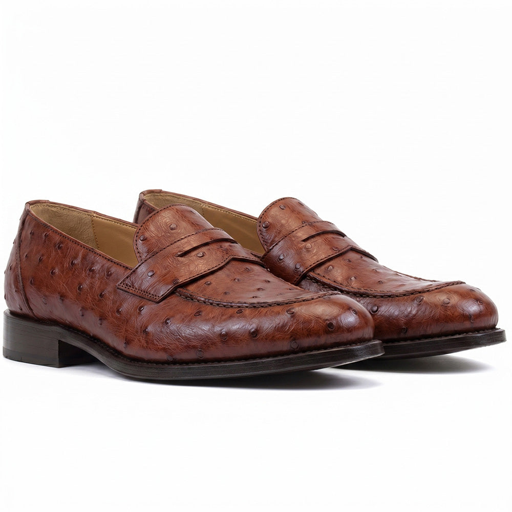 Emanuele Sempre Ostrich Penny Loafers Brandy (Special Order)
