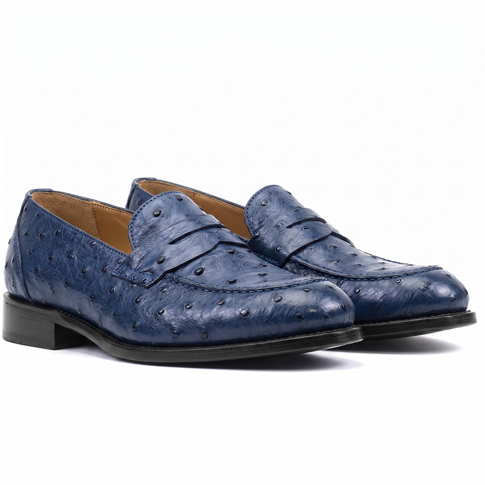 Emanuele Sempre Ostrich Penny Loafers Navy (Special Order)