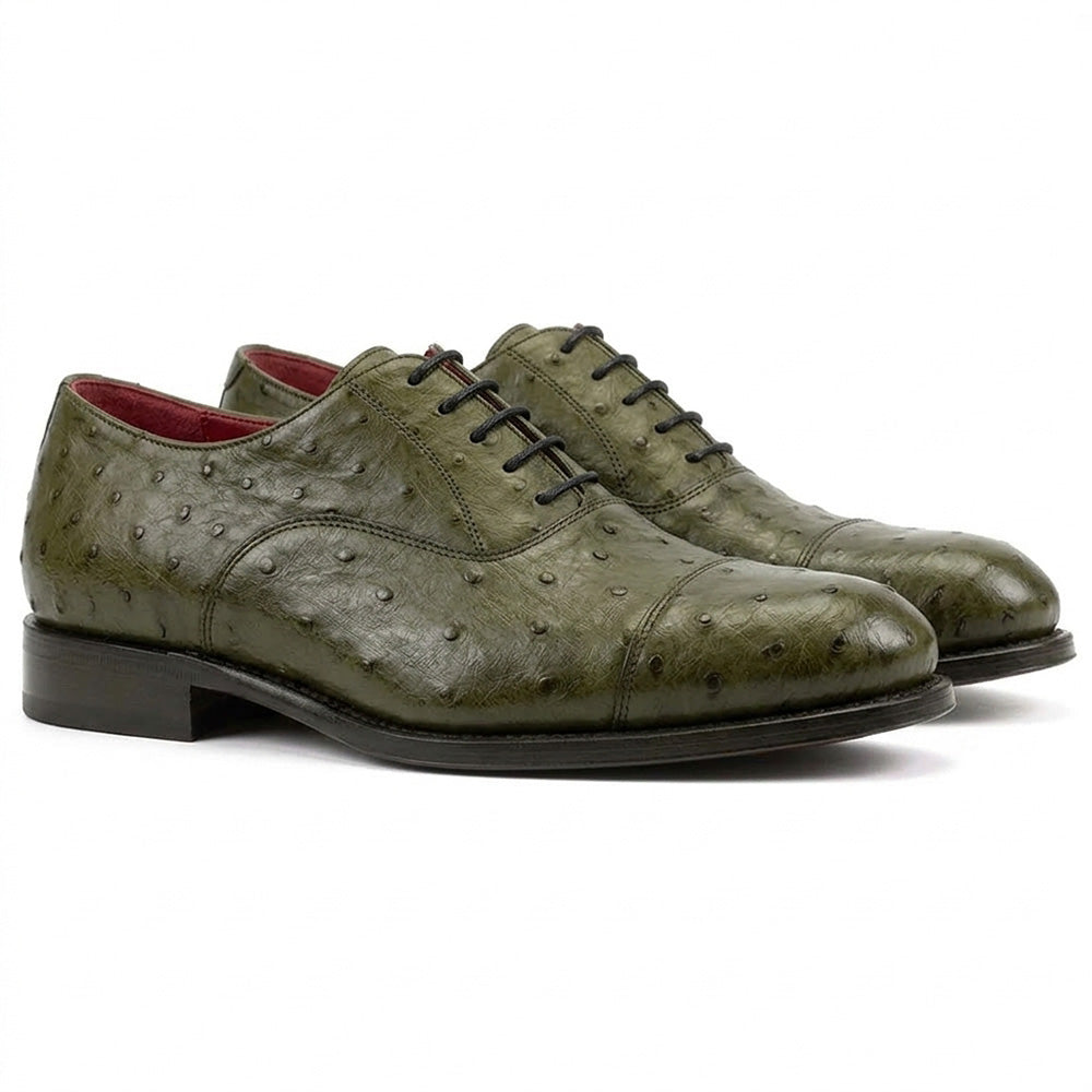 Emanuele Sempre Oxford Ostrich Shoes Olive (Special Order)