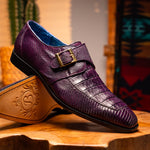 Belvedere Pablo Genuine Caiman / Lizard Monkstrap Shoes Antique Purple