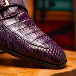 Belvedere Pablo Genuine Caiman / Lizard Monkstrap Shoes Antique Purple