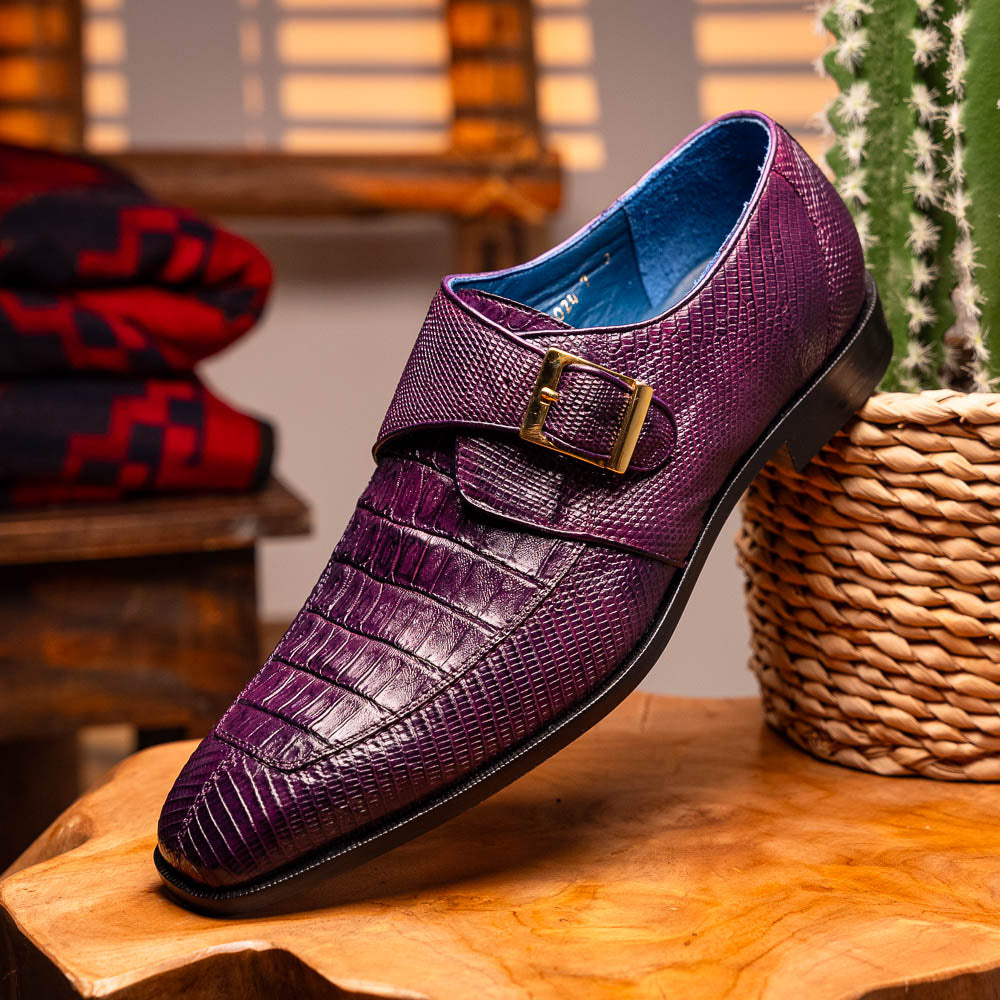 Belvedere Pablo Genuine Caiman / Lizard Monkstrap Shoes Antique