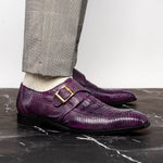 Belvedere Pablo Genuine Caiman / Lizard Monkstrap Shoes Antique Purple