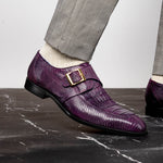 Belvedere Pablo Genuine Caiman / Lizard Monkstrap Shoes Antique Purple