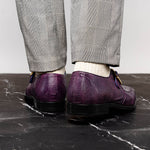 Belvedere Pablo Genuine Caiman / Lizard Monkstrap Shoes Antique Purple