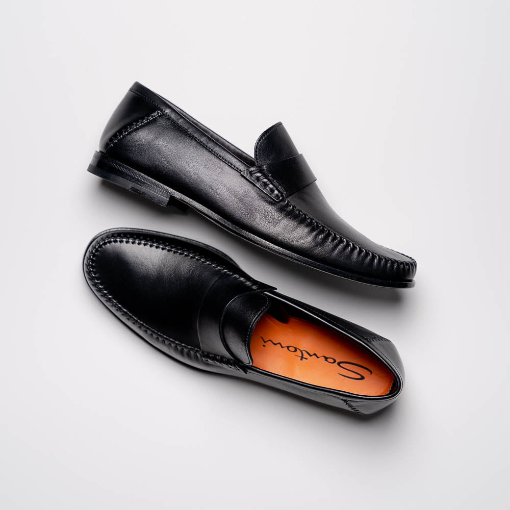Santoni Penny Loafer Shoes Black