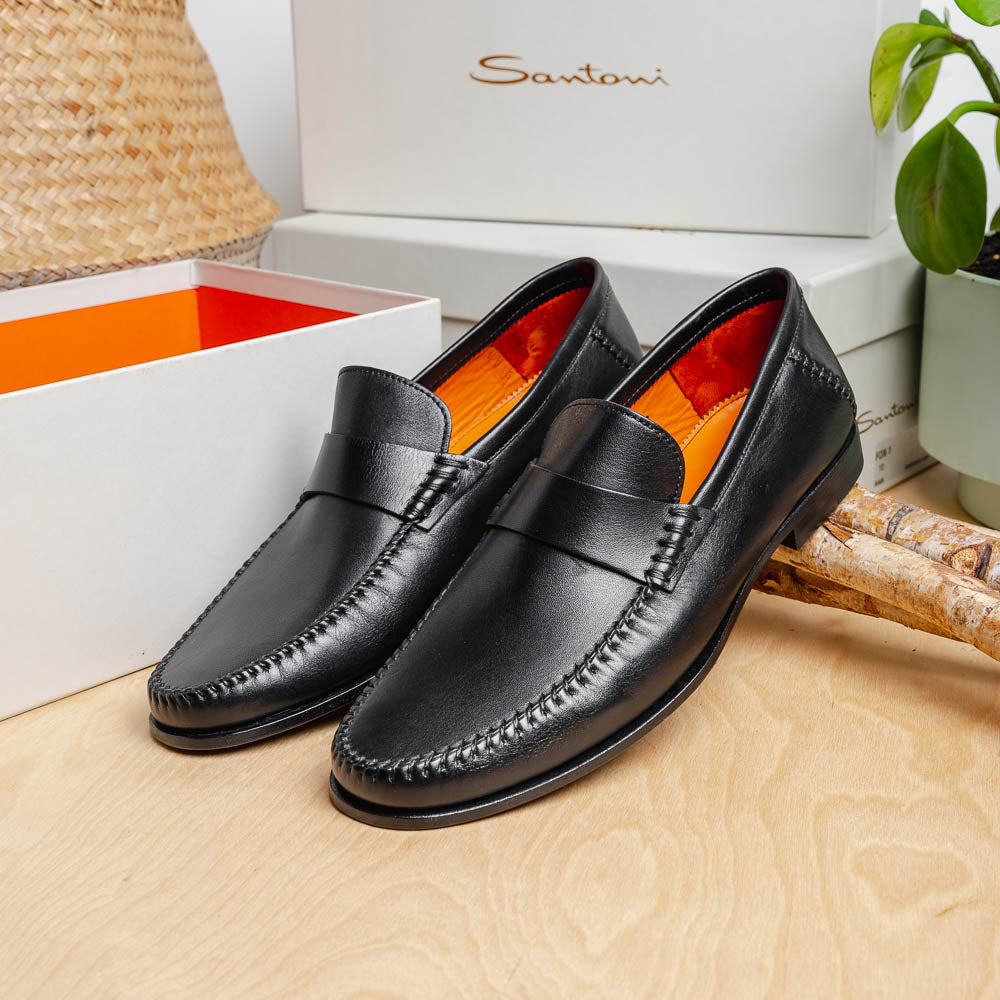 Santoni Penny Loafer Shoes Black