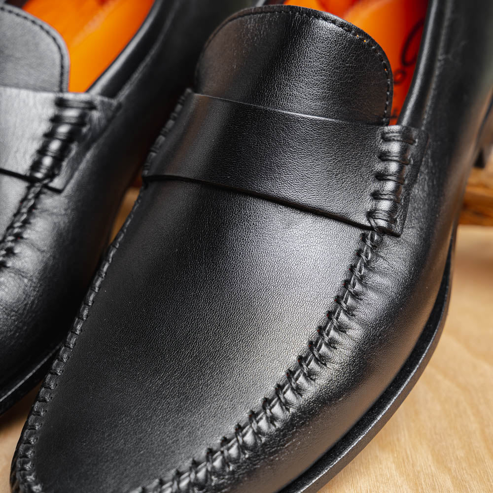 Santoni Paine M1 Penny Loafer Shoes Black